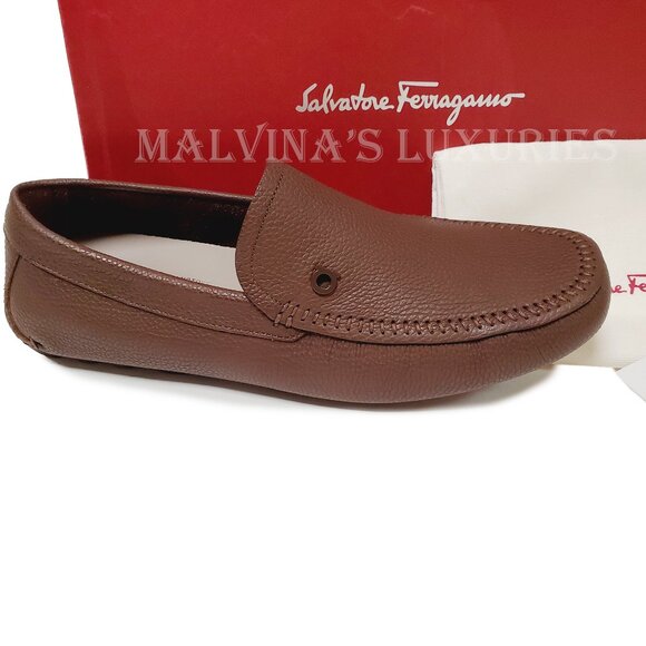 SALVATORE FERRAGAMO SHOES SAUL GANCINI LOGO LOAFERS BROWN SUEDE sz 7 EEE main image 8